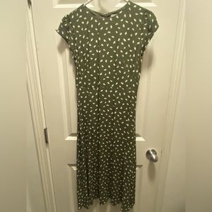 Loft Green and White Midi Dress